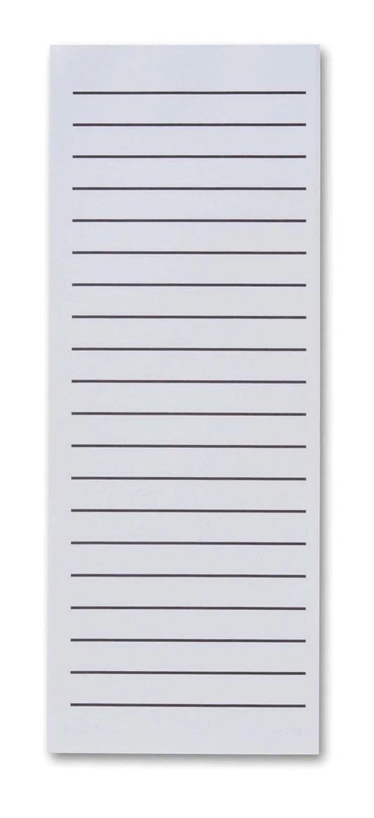 Low vision, bold line shopping list paper for all your list making needs. We now offer this gummed 100 sheet pad for you to create large print lists. The pad is 4 1/2 inches wide and 11 inches tall and the bold dark lines are 1/2 inch apart. Stay organized by having these handy bold line shopping pads wherever you may need them, on your desk, in your dining room, kitchen, in the living room, or bedside table.