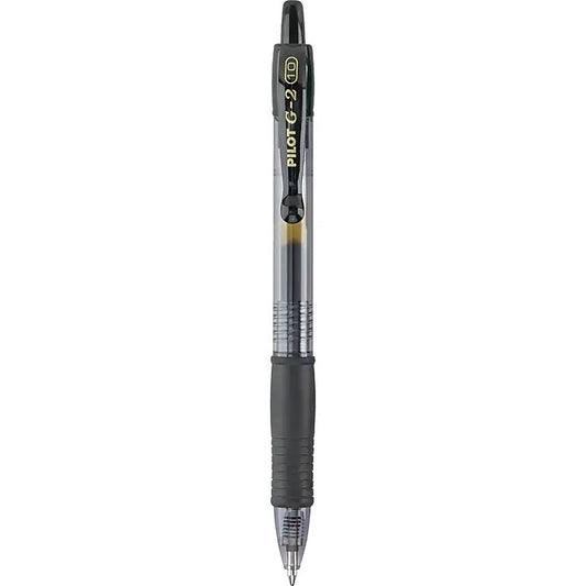 A pilot G2 black ink gel pen