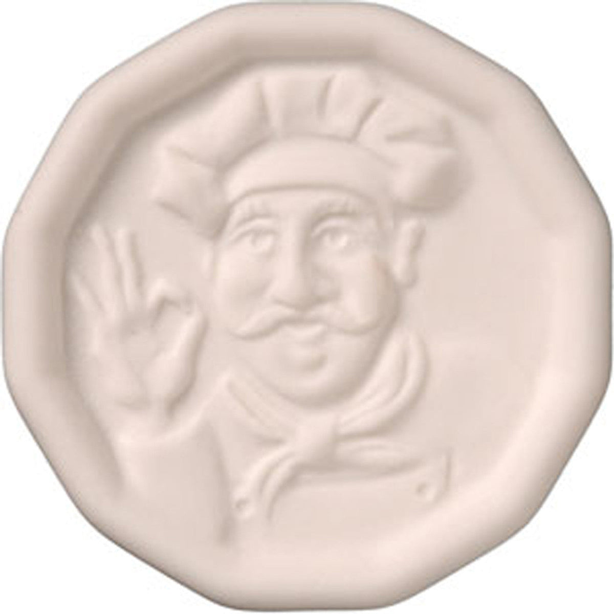 Pot Minder ceramic disc with raised chef design – prevents boil overs by regulating bubbles while cooking